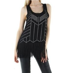 VTG Sexy C Oliver Fringe Tunic Top Dress S Black Studded Rock Glam Festival Edgy